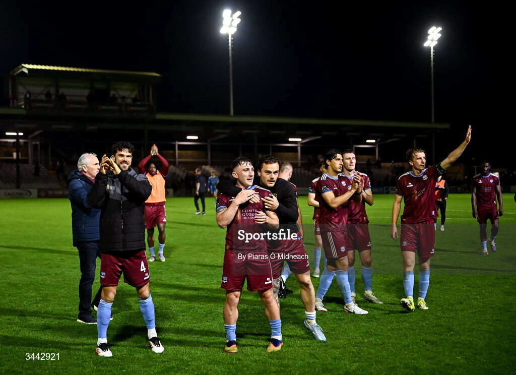 1 May 2026; Galway United players after the drawn SSE Airtricity Men's Premier Division match between Galway United and St Patrick's Athletic at Eamonn Deacy Park in Galway. Photo by Piaras Ó Mídheach/Sportsfile