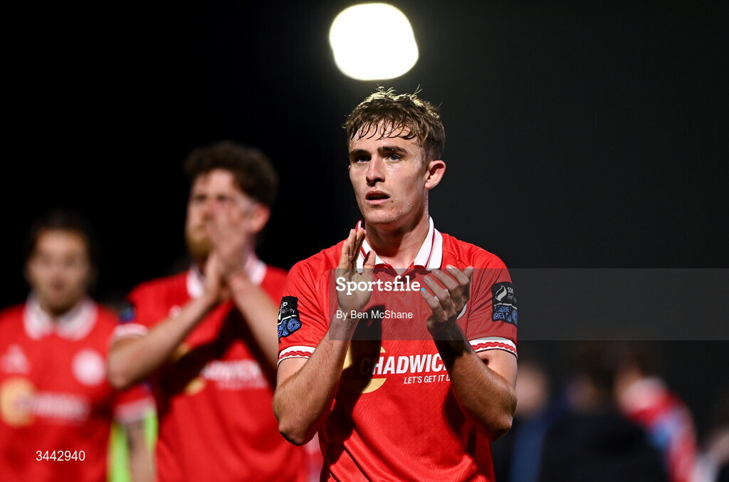 1 May 2026; Evan Caffrey of Shelbourne after the SSE Airtricity Men's Premier Division match between Dundalk and Shelbourne at Oriel Park in Dundalk, Louth. Photo by Ben McShane/Sportsfile