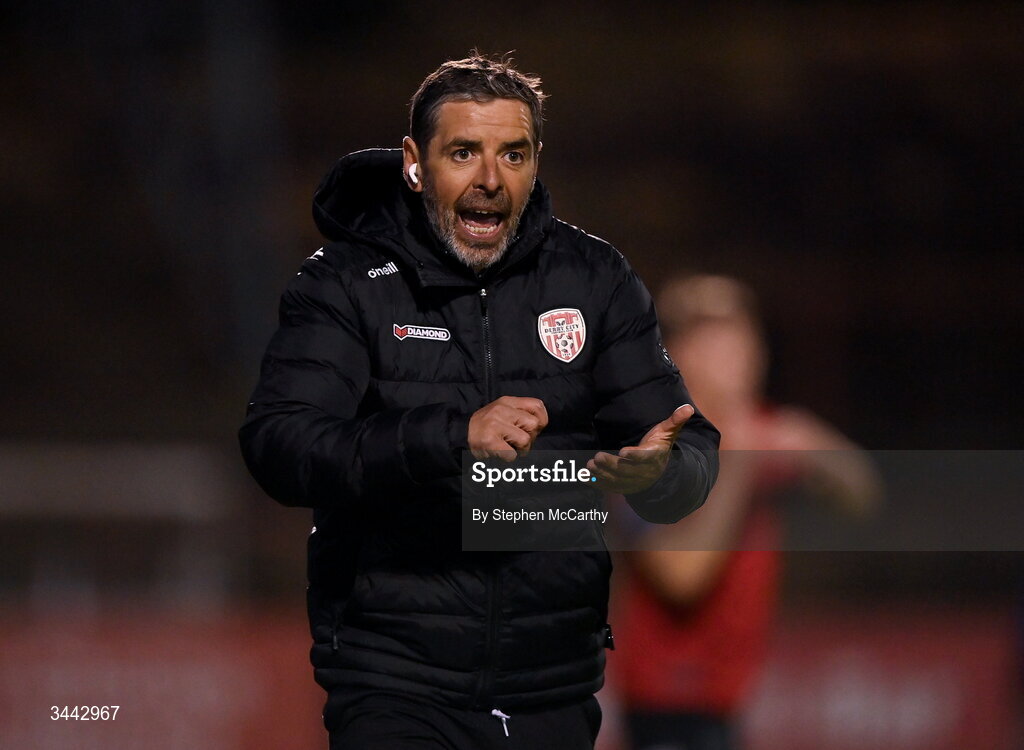 1 May 2026; Derry City manager Tiernan Lynch during the SSE Airtricity Men's Premier Division match between Bohemians and Derry City at Dalymount Park in Dublin. Photo by Stephen McCarthy/Sportsfile