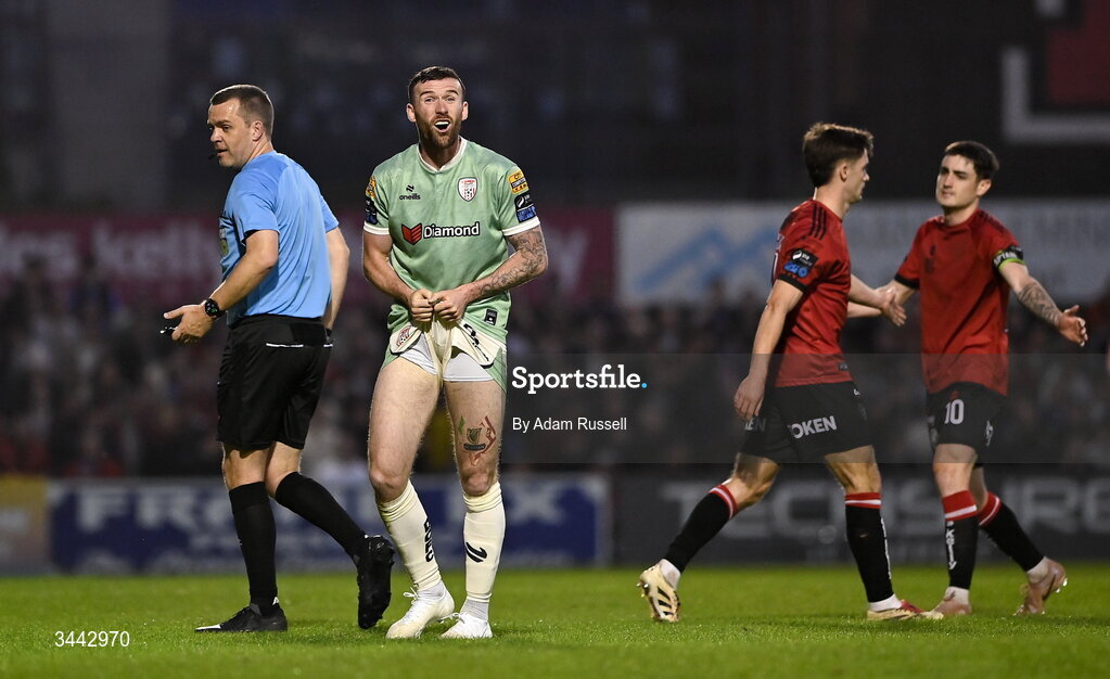 1 May 2026; Patrick McClean of Derry City during the SSE Airtricity Men's Premier Division match between Bohemians and Derry City at Dalymount Park in Dublin. Photo by Adam Russell/Sportsfile