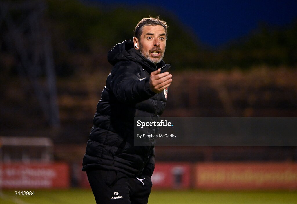 1 May 2026; Derry City manager Tiernan Lynch during the SSE Airtricity Men's Premier Division match between Bohemians and Derry City at Dalymount Park in Dublin. Photo by Stephen McCarthy/Sportsfile