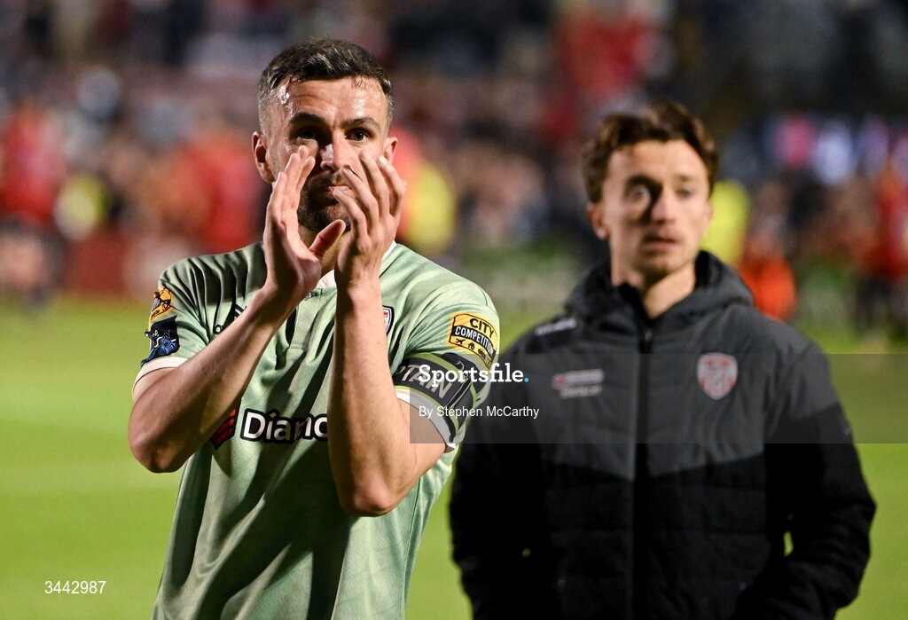 1 May 2026; Michael Duffy of Derry City after the SSE Airtricity Men's Premier Division match between Bohemians and Derry City at Dalymount Park in Dublin. Photo by Stephen McCarthy/Sportsfile