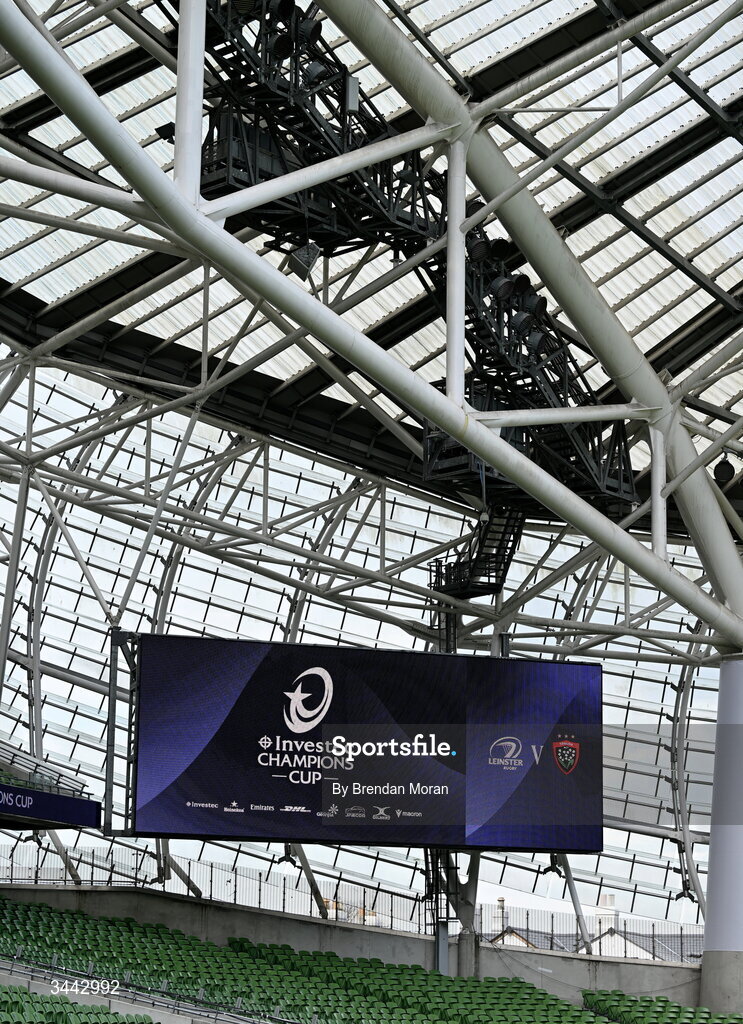 2 May 2026; A general view of the stadium before the Investec Champions Cup semi-final match between Leinster and RC Toulon at the Aviva Stadium in Dublin. Photo by Brendan Moran/Sportsfile