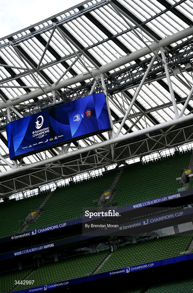 2 May 2026; A general view of the stadium before the Investec Champions Cup semi-final match between Leinster and RC Toulon at the Aviva Stadium in Dublin. Photo by Brendan Moran/Sportsfile