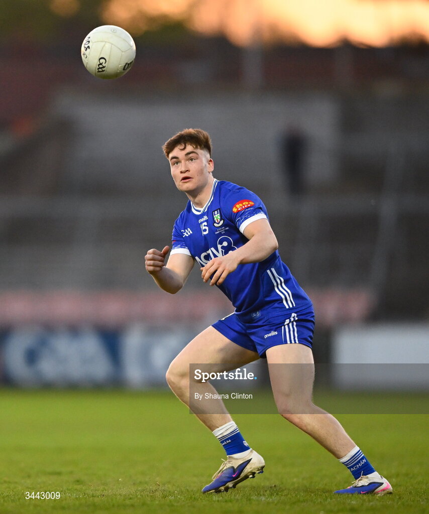 29 April 2026; Max Maguire of Monaghan during the Dalata Hotel Group Ulster U20 Football Championship final match between Monaghan and Tyrone at BOX-IT Athletic Grounds in Armagh. Photo by Shauna Clinton/Sportsfile
