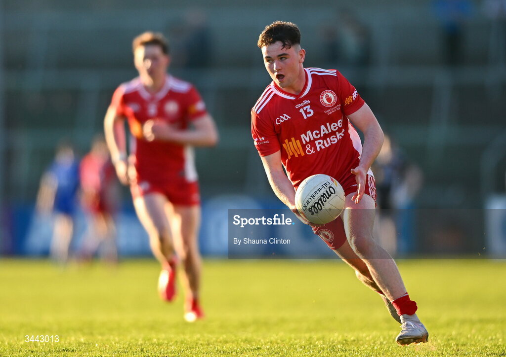 29 April 2026; Adrian McGurren of Tyrone during the Dalata Hotel Group Ulster U20 Football Championship final match between Monaghan and Tyrone at BOX-IT Athletic Grounds in Armagh. Photo by Shauna Clinton/Sportsfile