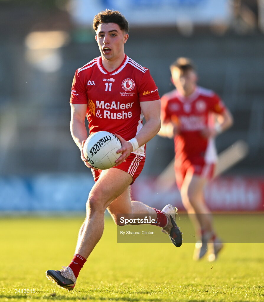 29 April 2026; Leo Hughes of Tyrone during the Dalata Hotel Group Ulster U20 Football Championship final match between Monaghan and Tyrone at BOX-IT Athletic Grounds in Armagh. Photo by Shauna Clinton/Sportsfile