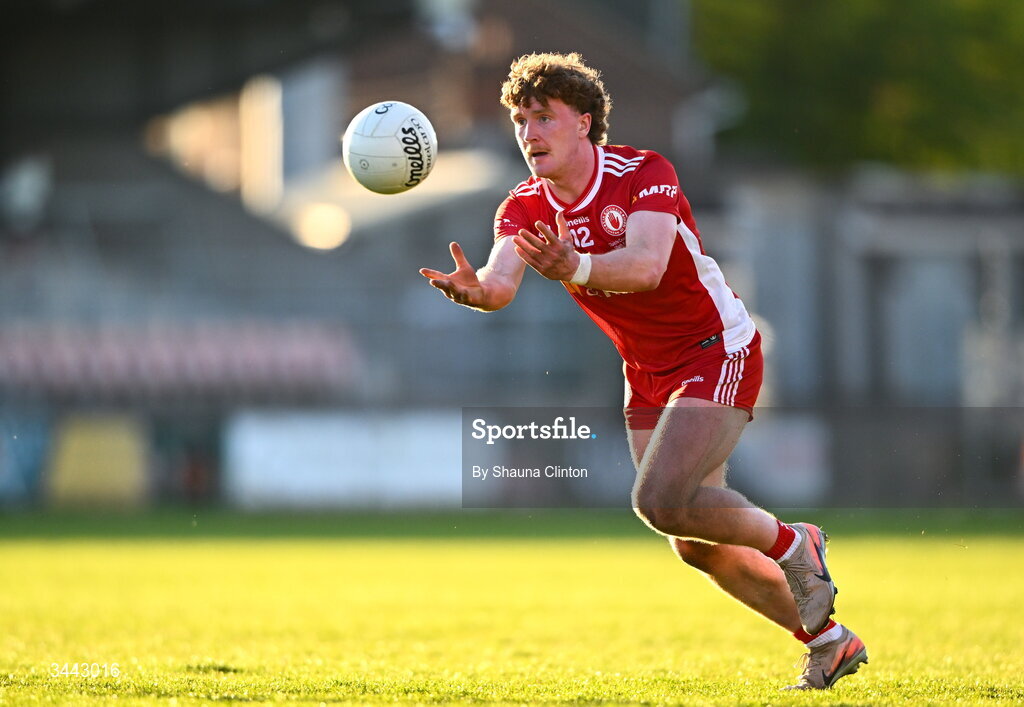 29 April 2026; Turlough Muldoon of Tyrone during the Dalata Hotel Group Ulster U20 Football Championship final match between Monaghan and Tyrone at BOX-IT Athletic Grounds in Armagh. Photo by Shauna Clinton/Sportsfile