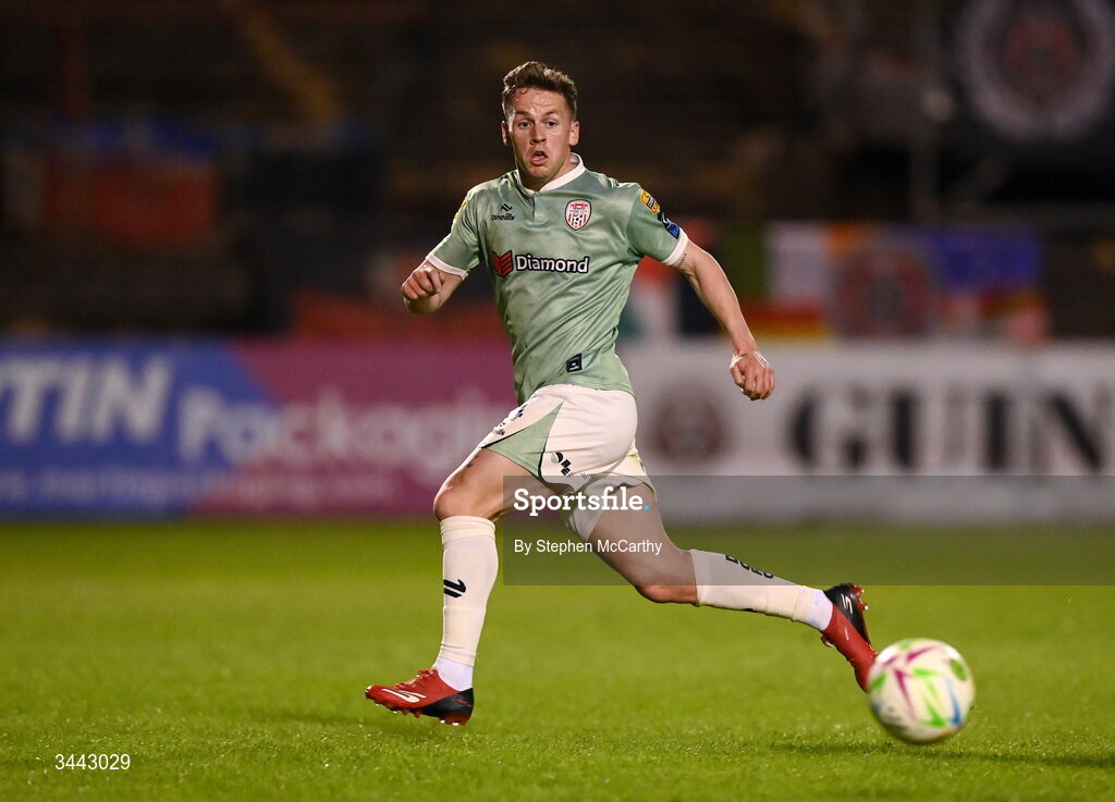 1 May 2026; Ben Doherty of Derry City during the SSE Airtricity Men's Premier Division match between Bohemians and Derry City at Dalymount Park in Dublin. Photo by Stephen McCarthy/Sportsfile