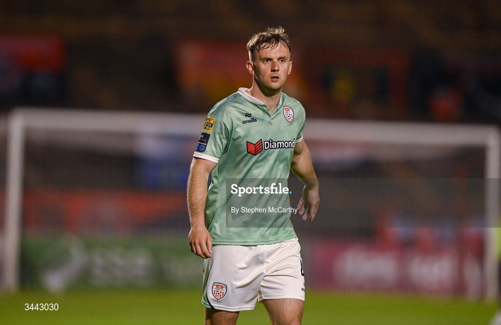 1 May 2026; Jamie Stott of Derry City during the SSE Airtricity Men's Premier Division match between Bohemians and Derry City at Dalymount Park in Dublin. Photo by Stephen McCarthy/Sportsfile