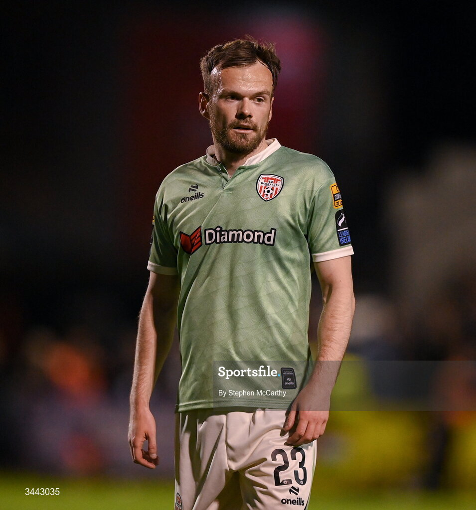 1 May 2026; Cameron Dummigan of Derry City during the SSE Airtricity Men's Premier Division match between Bohemians and Derry City at Dalymount Park in Dublin. Photo by Stephen McCarthy/Sportsfile