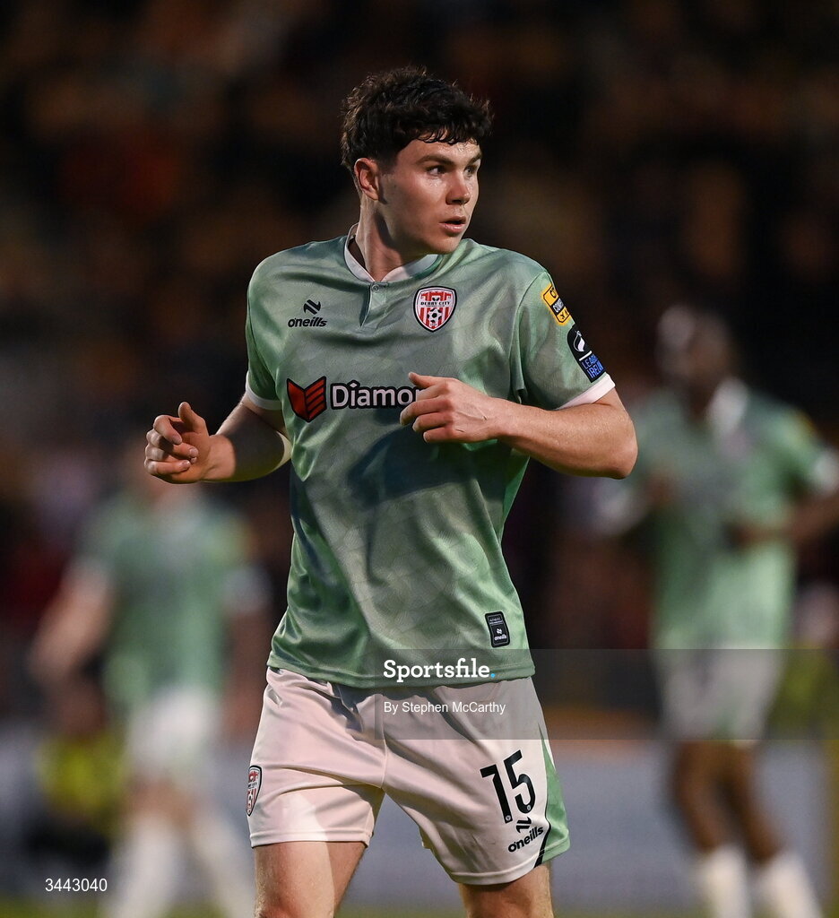 1 May 2026; James Clarke of Derry City during the SSE Airtricity Men's Premier Division match between Bohemians and Derry City at Dalymount Park in Dublin. Photo by Stephen McCarthy/Sportsfile