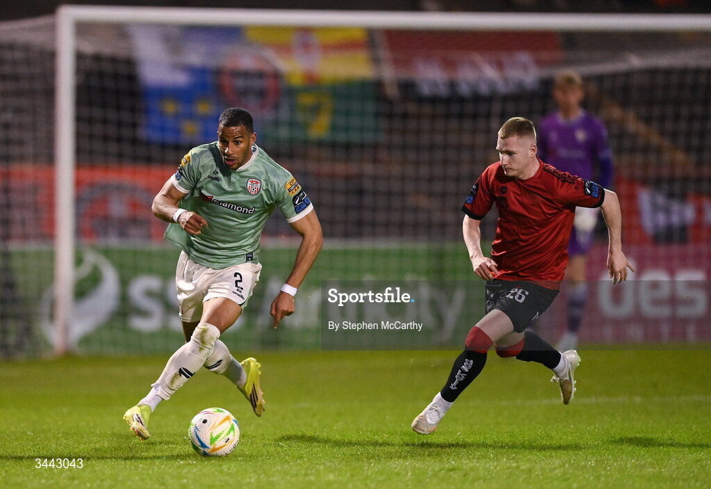 1 May 2026; Barry Cotter of Derry City during the SSE Airtricity Men's Premier Division match between Bohemians and Derry City at Dalymount Park in Dublin. Photo by Stephen McCarthy/Sportsfile