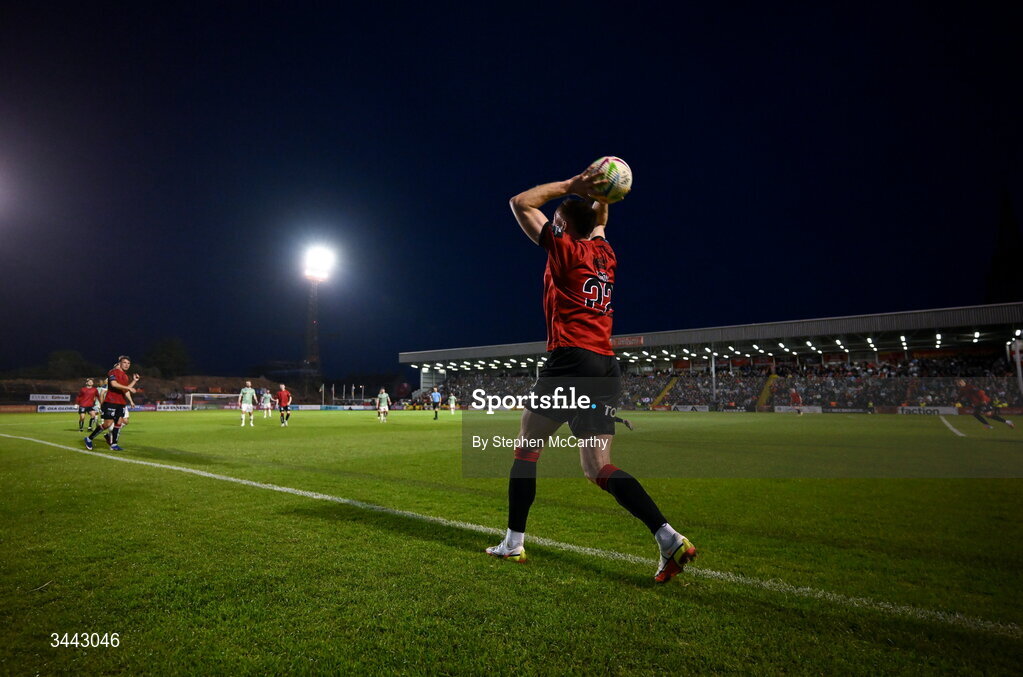 1 May 2026; Sam Todd of Bohemians takes a throw-in during the SSE Airtricity Men's Premier Division match between Bohemians and Derry City at Dalymount Park in Dublin. Photo by Stephen McCarthy/Sportsfile