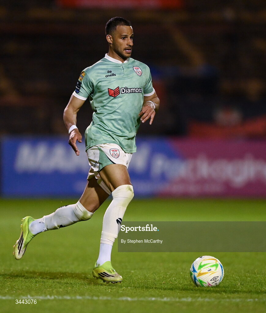 1 May 2026; Barry Cotter of Derry City during the SSE Airtricity Men's Premier Division match between Bohemians and Derry City at Dalymount Park in Dublin. Photo by Stephen McCarthy/Sportsfile