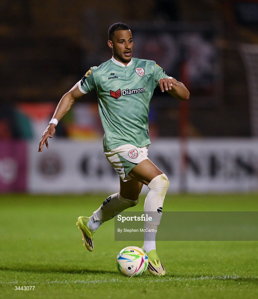 1 May 2026; Barry Cotter of Derry City during the SSE Airtricity Men's Premier Division match between Bohemians and Derry City at Dalymount Park in Dublin. Photo by Stephen McCarthy/Sportsfile