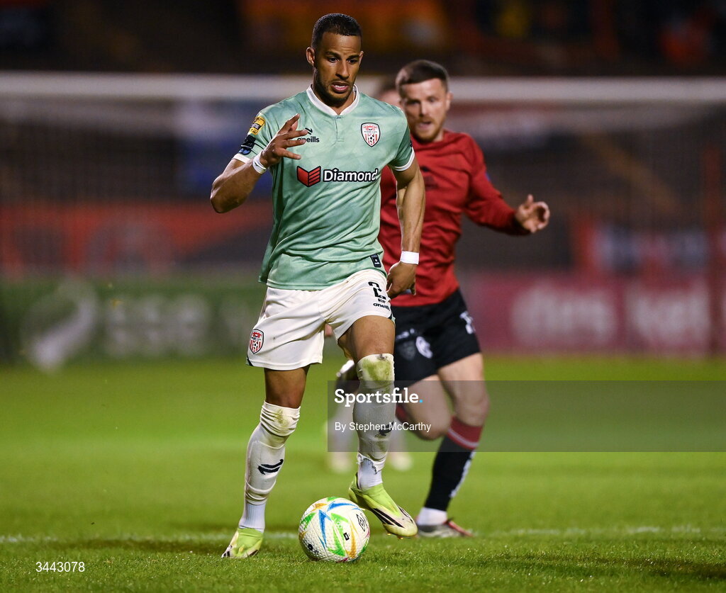 1 May 2026; Barry Cotter of Derry City during the SSE Airtricity Men's Premier Division match between Bohemians and Derry City at Dalymount Park in Dublin. Photo by Stephen McCarthy/Sportsfile