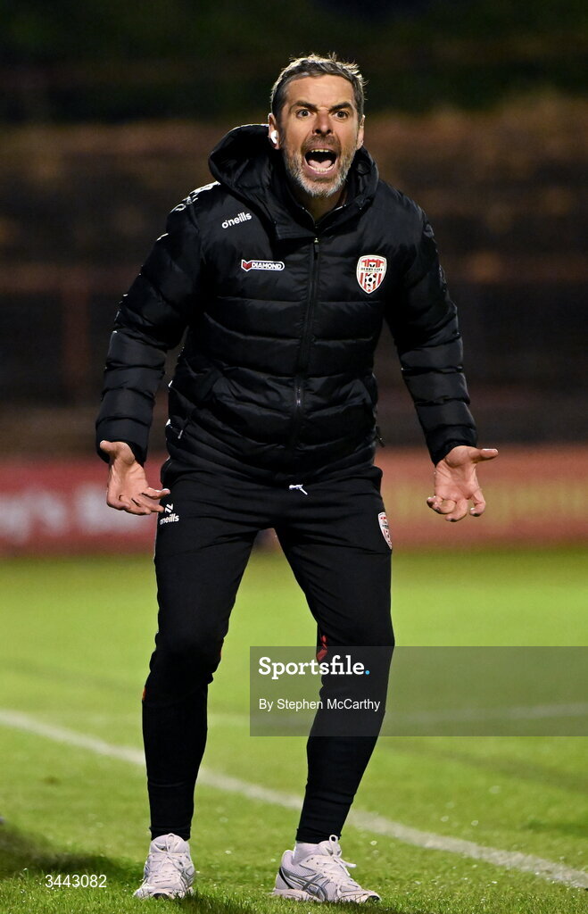 1 May 2026; Derry City manager Tiernan Lynch during the SSE Airtricity Men's Premier Division match between Bohemians and Derry City at Dalymount Park in Dublin. Photo by Stephen McCarthy/Sportsfile