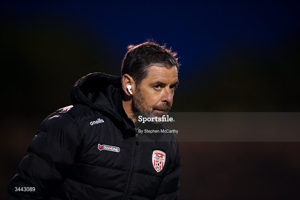 1 May 2026; Derry City manager Tiernan Lynch during the SSE Airtricity Men's Premier Division match between Bohemians and Derry City at Dalymount Park in Dublin. Photo by Stephen McCarthy/Sportsfile