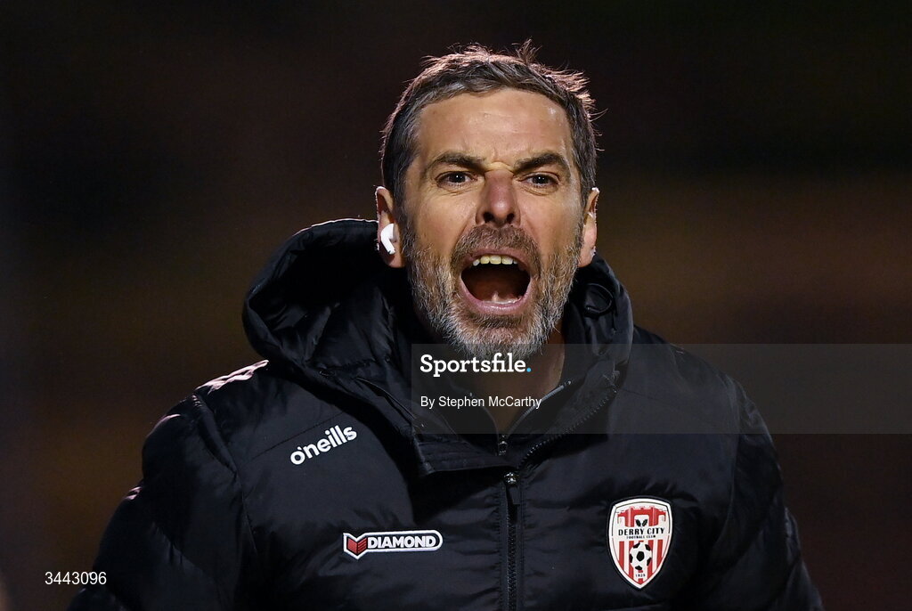 1 May 2026; Derry City manager Tiernan Lynch during the SSE Airtricity Men's Premier Division match between Bohemians and Derry City at Dalymount Park in Dublin. Photo by Stephen McCarthy/Sportsfile