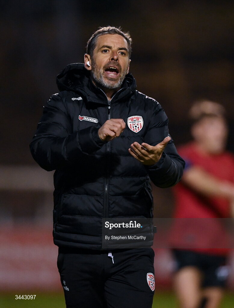 1 May 2026; Derry City manager Tiernan Lynch during the SSE Airtricity Men's Premier Division match between Bohemians and Derry City at Dalymount Park in Dublin. Photo by Stephen McCarthy/Sportsfile
