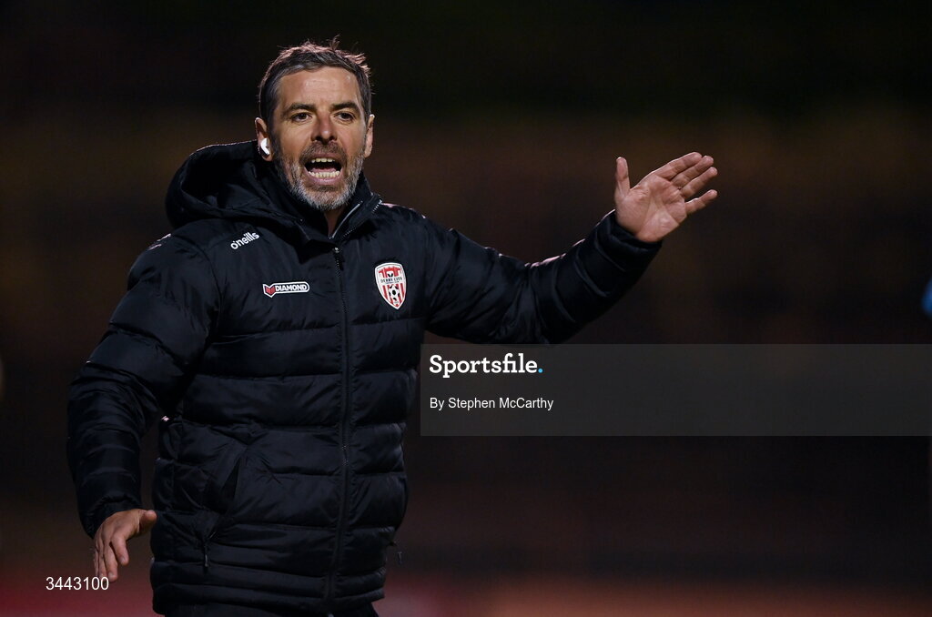 1 May 2026; Derry City manager Tiernan Lynch during the SSE Airtricity Men's Premier Division match between Bohemians and Derry City at Dalymount Park in Dublin. Photo by Stephen McCarthy/Sportsfile