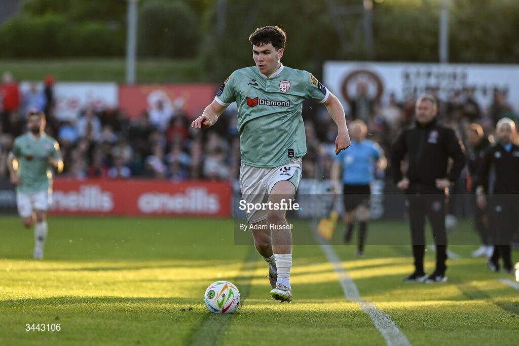 1 May 2026; James Clarke of Derry City during the SSE Airtricity Men's Premier Division match between Bohemians and Derry City at Dalymount Park in Dublin. Photo by Adam Russell/Sportsfile