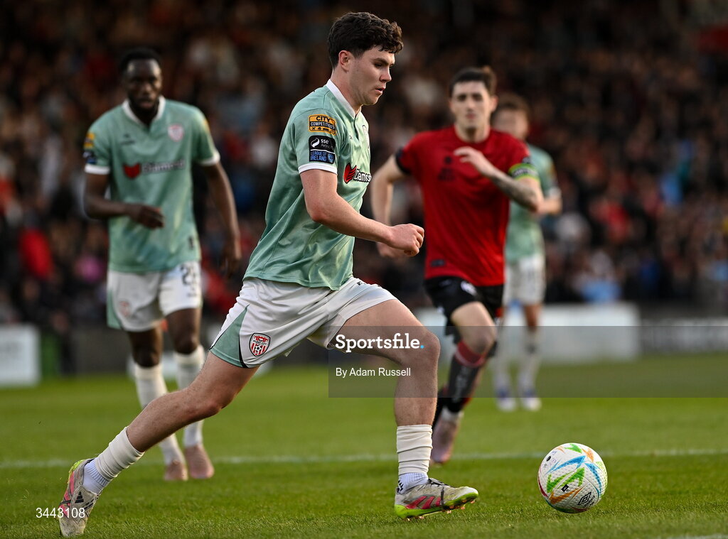 1 May 2026; James Clarke of Derry City during the SSE Airtricity Men's Premier Division match between Bohemians and Derry City at Dalymount Park in Dublin. Photo by Adam Russell/Sportsfile