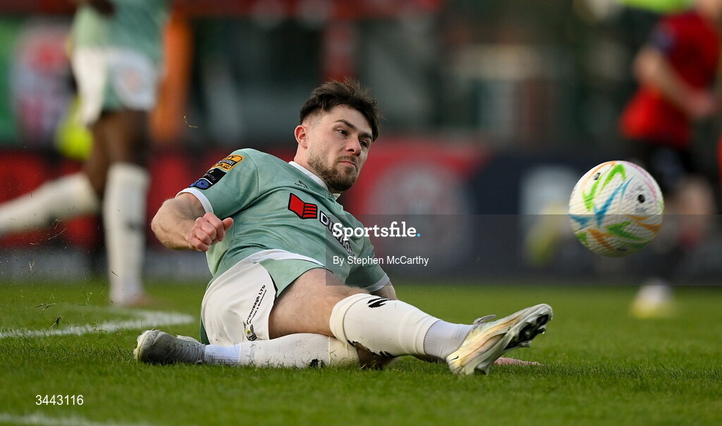 1 May 2026; Adam O'Reilly of Derry City during the SSE Airtricity Men's Premier Division match between Bohemians and Derry City at Dalymount Park in Dublin. Photo by Stephen McCarthy/Sportsfile