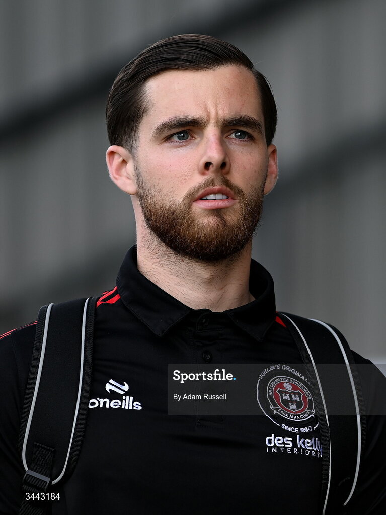 1 May 2026; Ryan Burke of Bohemians arrives for the SSE Airtricity Men's Premier Division match between Bohemians and Derry City at Dalymount Park in Dublin. Photo by Adam Russell/Sportsfile