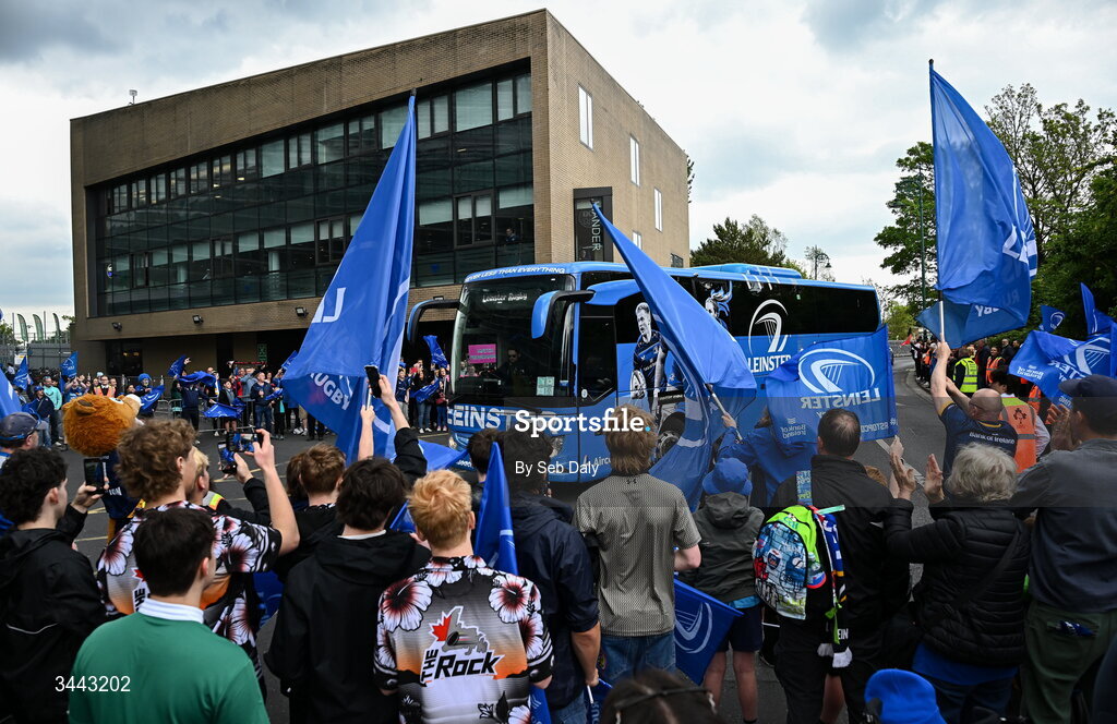 2 May 2026; The Leinster team bus arrives before the Investec Champions Cup semi-final match between Leinster and RC Toulon at the Aviva Stadium in Dublin. Photo by Seb Daly/Sportsfile
