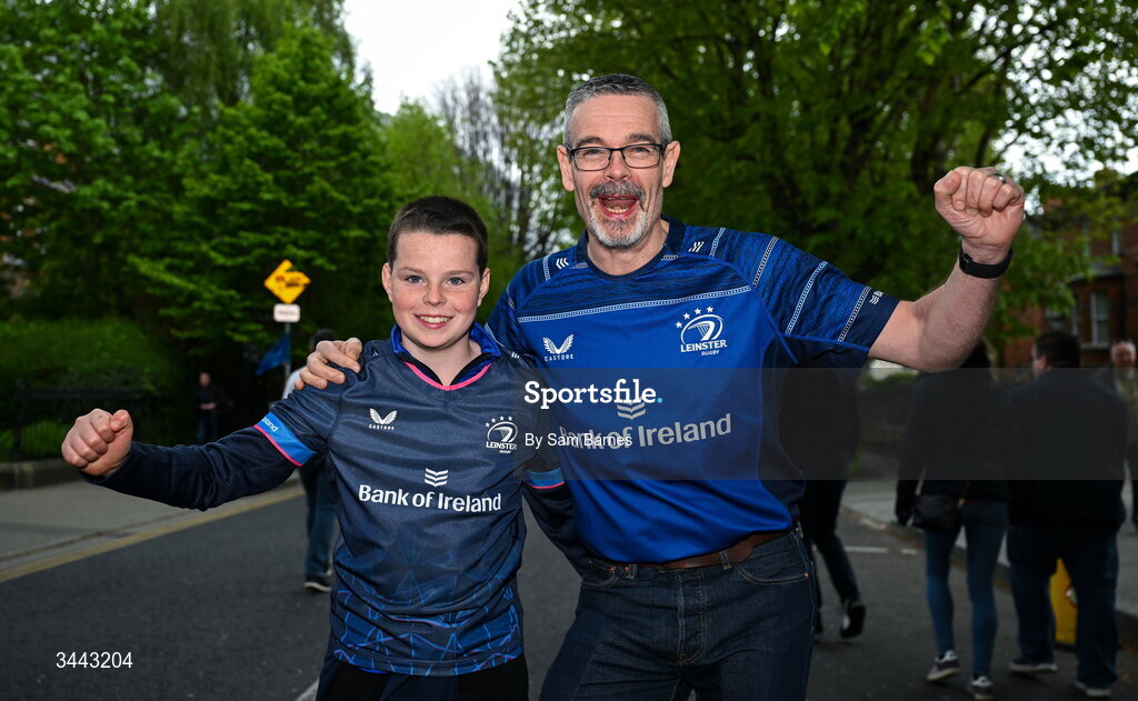 2 May 2026; Leinster supporters, Neil Herterich, left, and Ernie, from Ballyvourney, Cork, before the Investec Champions Cup semi-final match between Leinster and RC Toulon at the Aviva Stadium in Dublin. Photo by Sam Barnes/Sportsfile