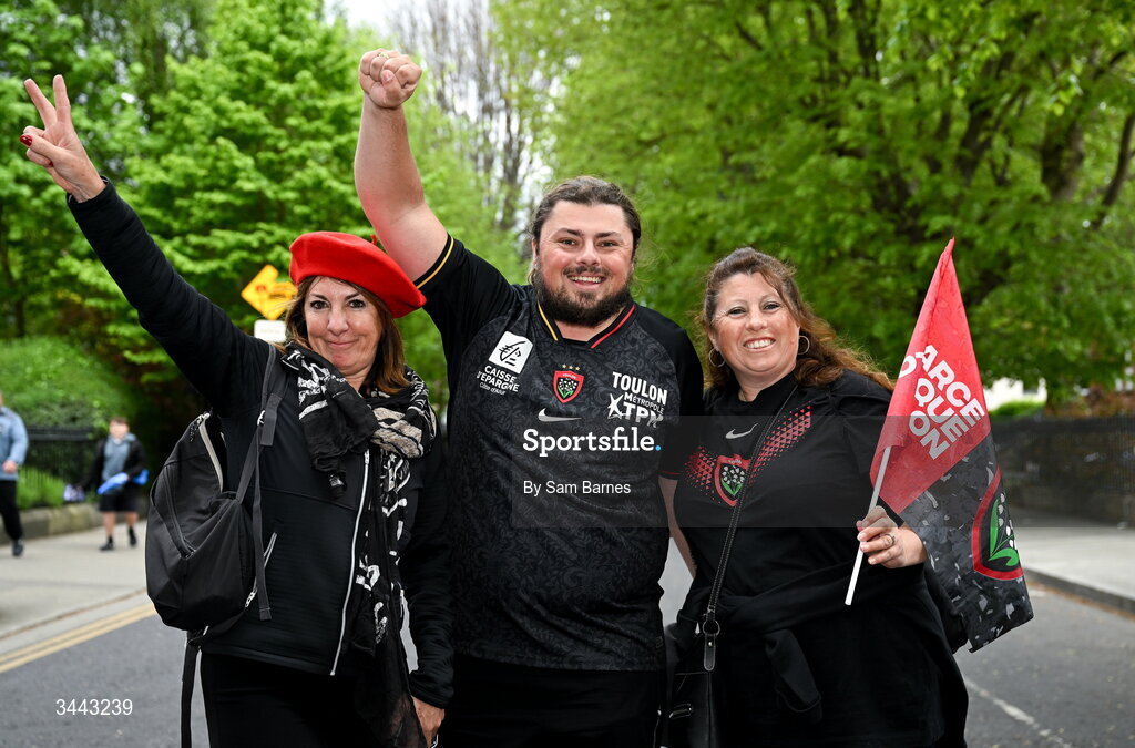 2 May 2026; RC Toulon supporters before the Investec Champions Cup semi-final match between Leinster and RC Toulon at the Aviva Stadium in Dublin. Photo by Sam Barnes/Sportsfile