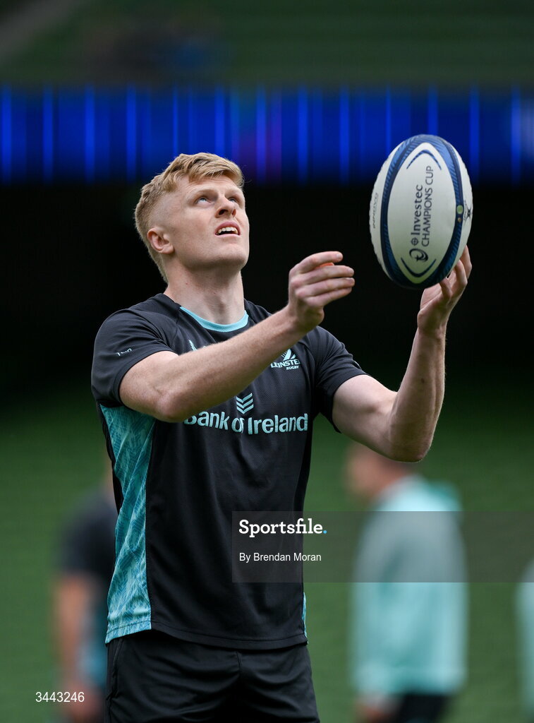 2 May 2026; Tommy O'Brien of Leinster before the Investec Champions Cup semi-final match between Leinster and RC Toulon at the Aviva Stadium in Dublin. Photo by Brendan Moran/Sportsfile