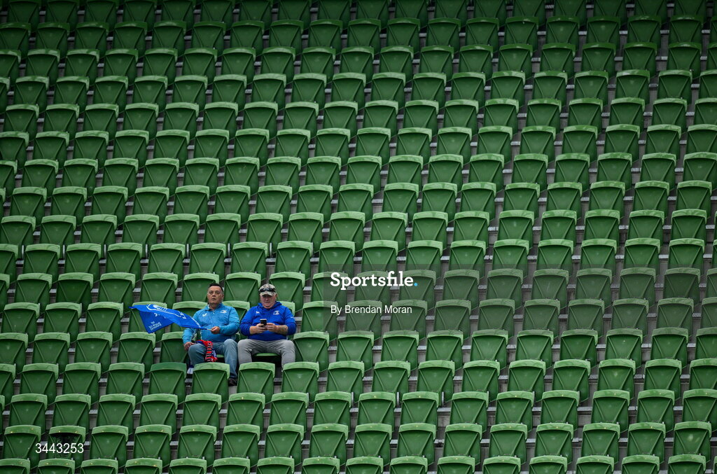 2 May 2026; Leinster supporters arrive ahead of the Investec Champions Cup semi-final match between Leinster and RC Toulon at the Aviva Stadium in Dublin. Photo by Brendan Moran/Sportsfile