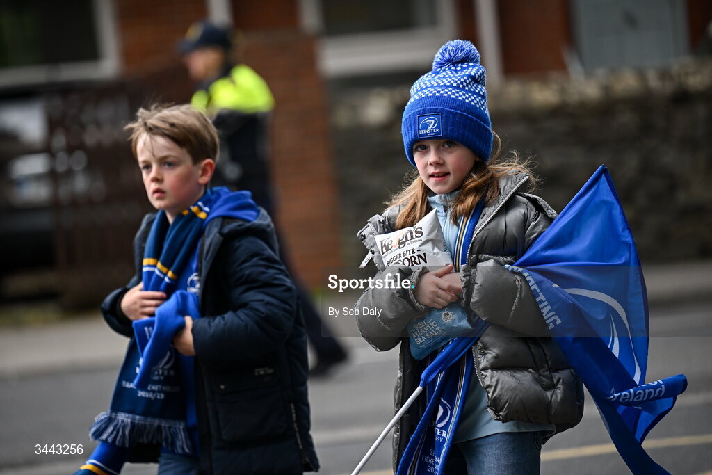 2 May 2026; Leinster supporters before the Investec Champions Cup semi-final match between Leinster and RC Toulon at the Aviva Stadium in Dublin. Photo by Seb Daly/Sportsfile