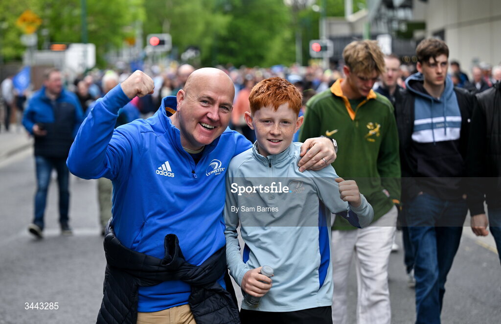 2 May 2026; Leinster supporters before the Investec Champions Cup semi-final match between Leinster and RC Toulon at the Aviva Stadium in Dublin. Photo by Sam Barnes/Sportsfile