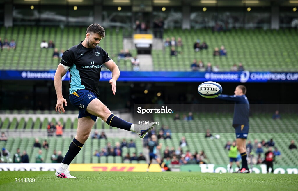 2 May 2026; Harry Byrne of Leinster before the Investec Champions Cup semi-final match between Leinster and RC Toulon at the Aviva Stadium in Dublin. Photo by Seb Daly/Sportsfile