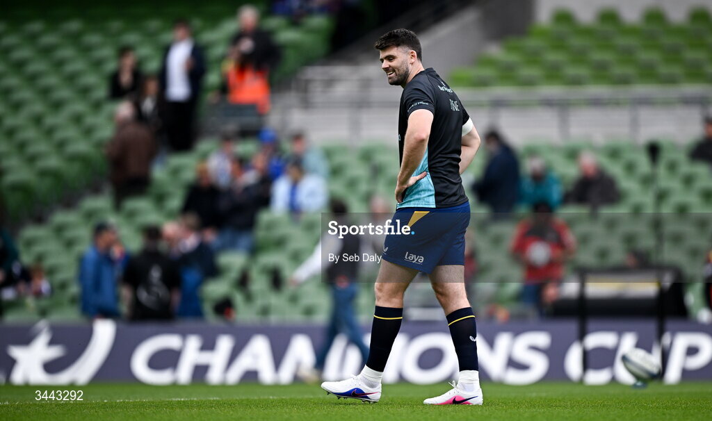 2 May 2026; Harry Byrne of Leinster before the Investec Champions Cup semi-final match between Leinster and RC Toulon at the Aviva Stadium in Dublin. Photo by Seb Daly/Sportsfile