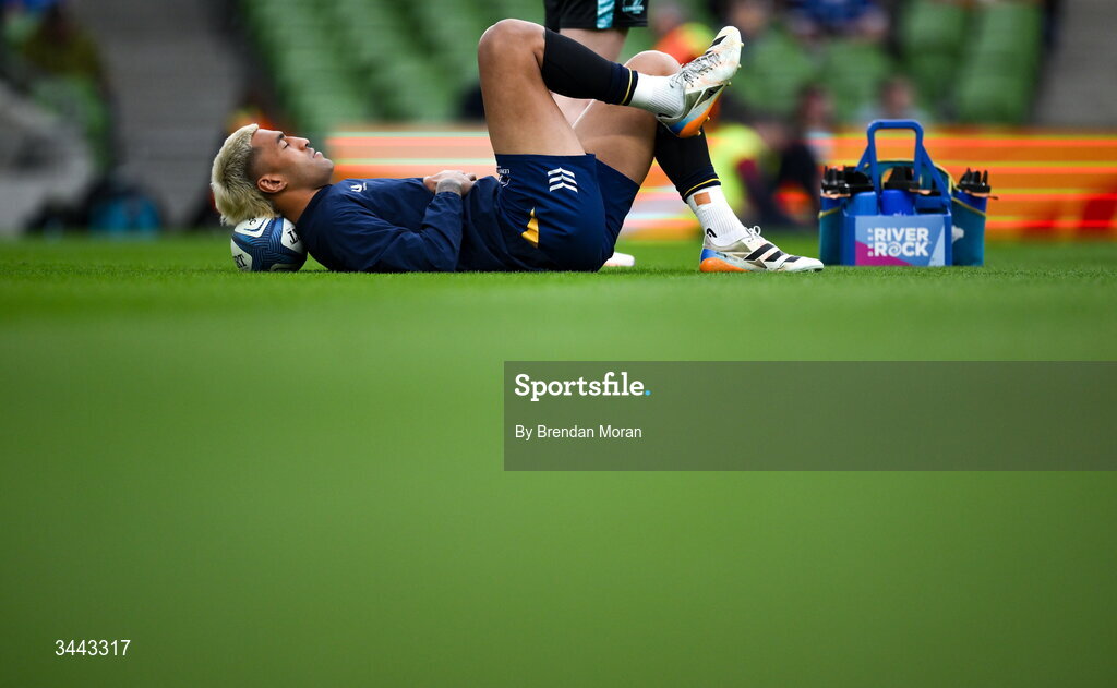 2 May 2026; Rieko Ioane of Leinster before the Investec Champions Cup semi-final match between Leinster and RC Toulon at the Aviva Stadium in Dublin. Photo by Brendan Moran/Sportsfile