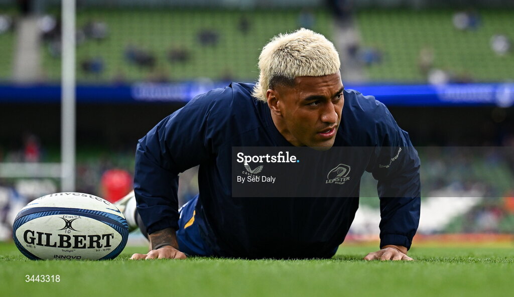 2 May 2026; Rieko Ioane of Leinster before the Investec Champions Cup semi-final match between Leinster and RC Toulon at the Aviva Stadium in Dublin. Photo by Seb Daly/Sportsfile