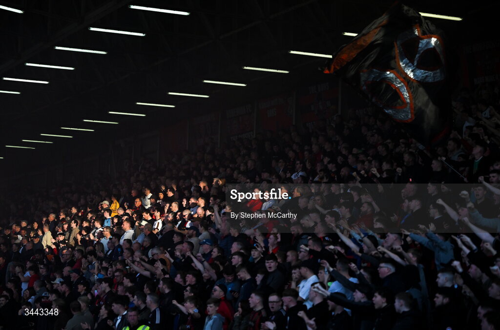 1 May 2026; Bohemians supporters before the SSE Airtricity Men's Premier Division match between Bohemians and Derry City at Dalymount Park in Dublin. Photo by Stephen McCarthy/Sportsfile