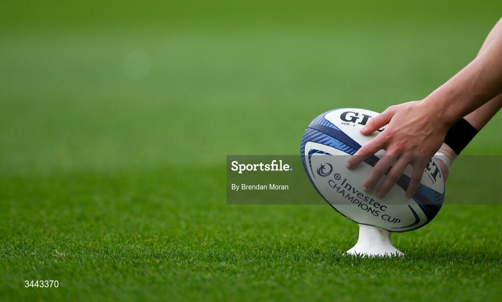 2 May 2026; A general view of a ball before the Investec Champions Cup semi-final match between Leinster and RC Toulon at the Aviva Stadium in Dublin. Photo by Brendan Moran/Sportsfile