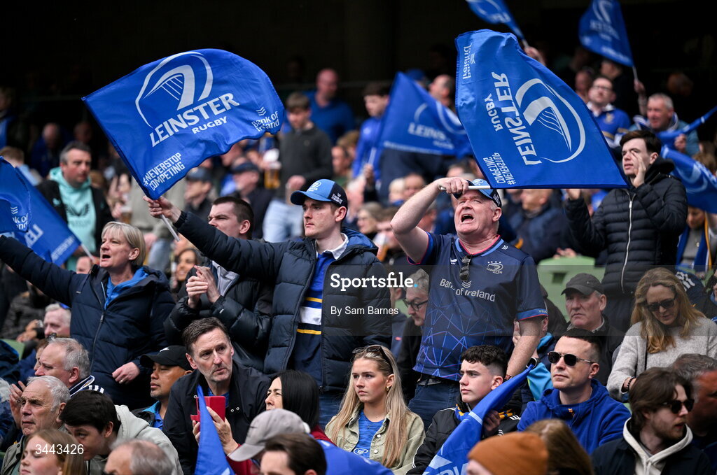 2 May 2026; Leinster supporters before the Investec Champions Cup semi-final match between Leinster and RC Toulon at the Aviva Stadium in Dublin. Photo by Sam Barnes/Sportsfile