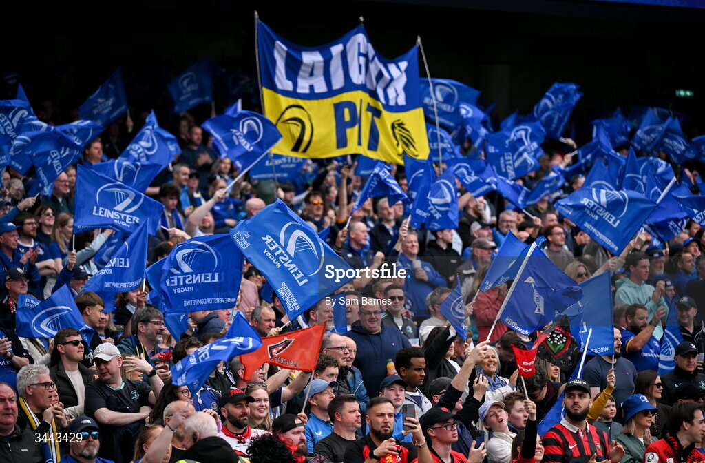 2 May 2026; Leinster supporters before the Investec Champions Cup semi-final match between Leinster and RC Toulon at the Aviva Stadium in Dublin. Photo by Sam Barnes/Sportsfile