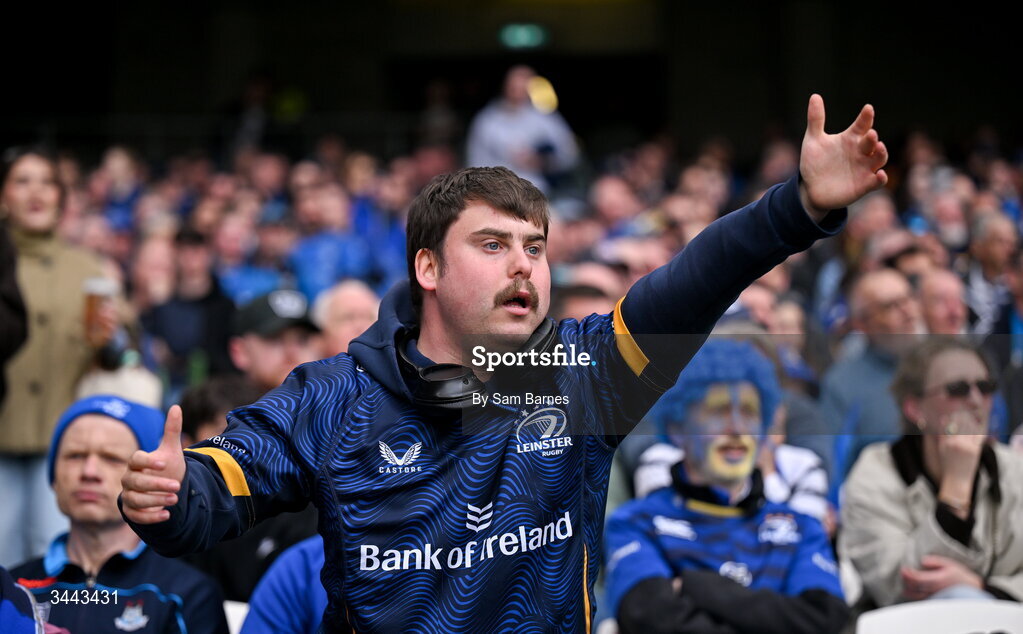 2 May 2026; Leinster supporters during the Investec Champions Cup semi-final match between Leinster and RC Toulon at the Aviva Stadium in Dublin. Photo by Sam Barnes/Sportsfile