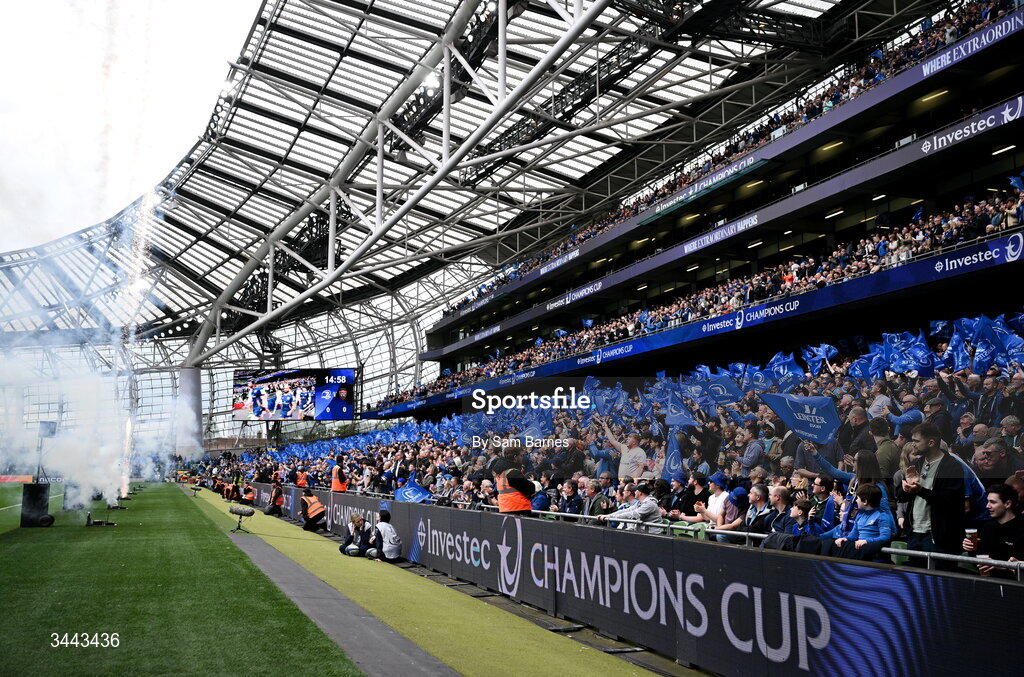 2 May 2026; Leinster supporters before the Investec Champions Cup semi-final match between Leinster and RC Toulon at the Aviva Stadium in Dublin. Photo by Sam Barnes/Sportsfile
