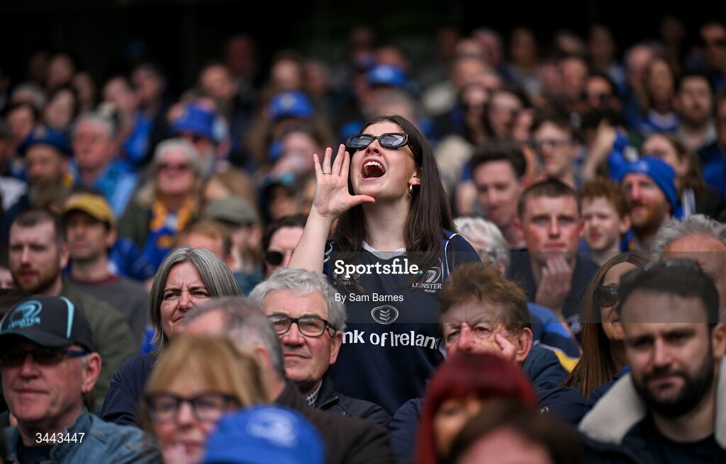 2 May 2026; Leinster supporters during the Investec Champions Cup semi-final match between Leinster and RC Toulon at the Aviva Stadium in Dublin. Photo by Sam Barnes/Sportsfile