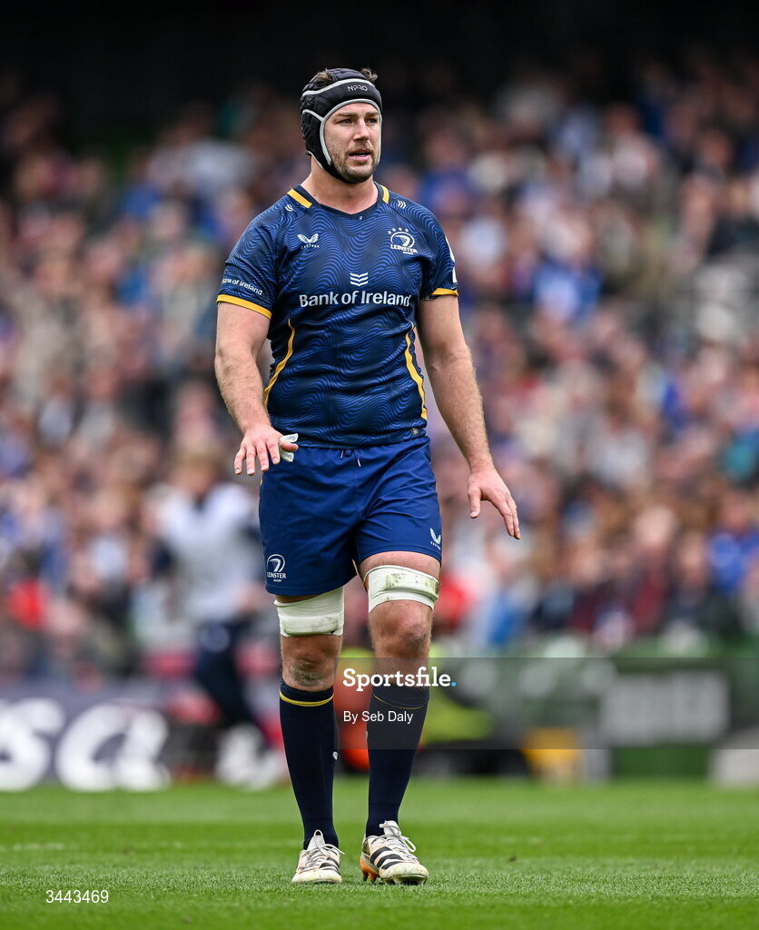 2 May 2026; Caelan Doris of Leinster during the Investec Champions Cup semi-final match between Leinster and RC Toulon at the Aviva Stadium in Dublin. Photo by Seb Daly/Sportsfile
