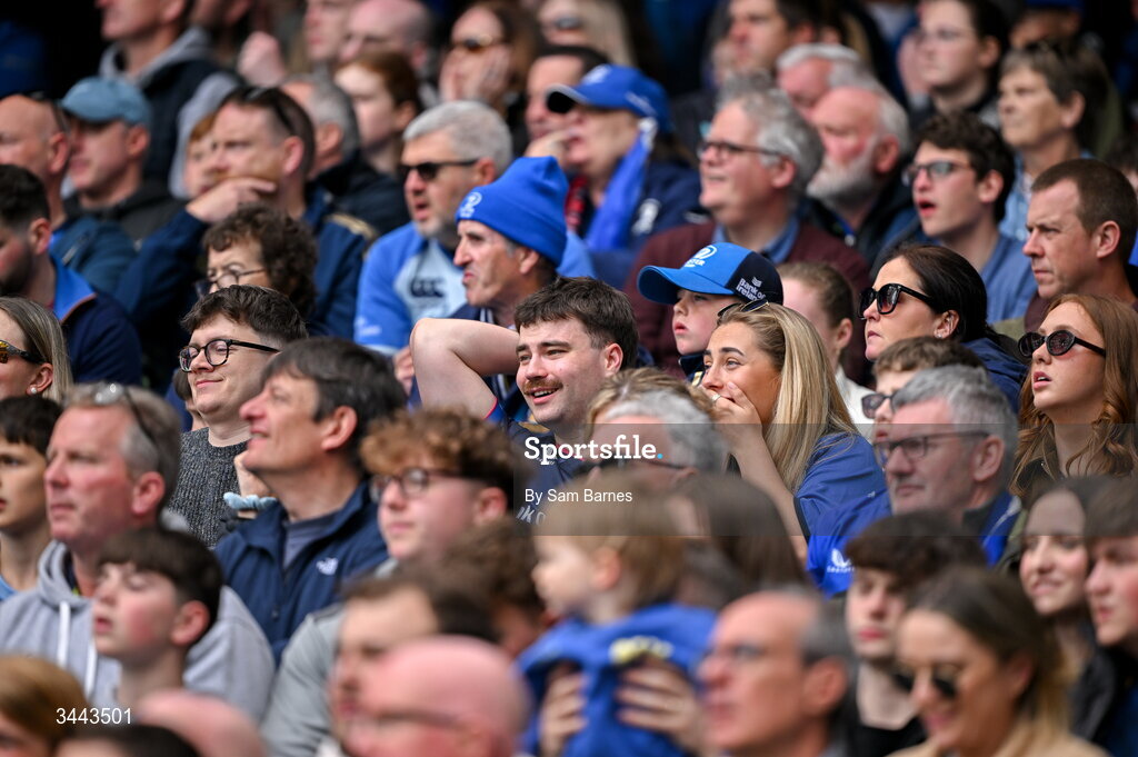 2 May 2026; Leinster supporters during the Investec Champions Cup semi-final match between Leinster and RC Toulon at the Aviva Stadium in Dublin. Photo by Sam Barnes/Sportsfile